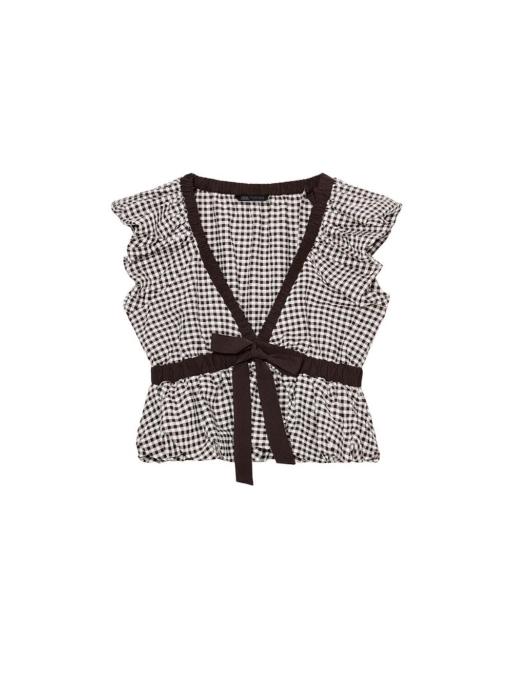 Zara Gingham Balloon Tie Top